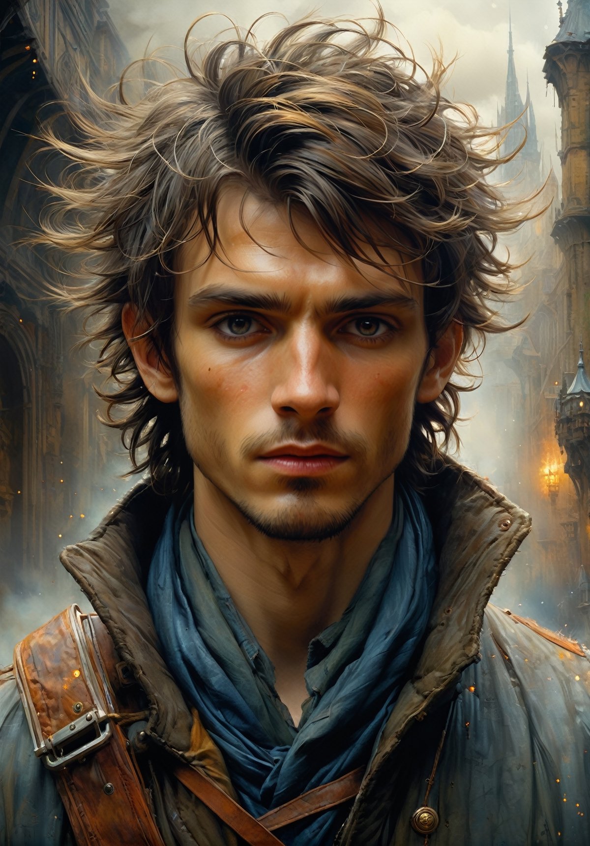 art by Mandy Disher, digital art 8k, Jean-Baptiste Monge style, art by cameron gray, a sttunning young man, full body, hyper realistic close up of a beautiful medieval style, dark hair, dynamic pose, complex  background, insanelly detailled, volumetrics clouds, stardust, handsome look, detailed hair, ultra focus,face ilumined,face detailed, 8k resolution, watercolor, razumov style. art by Razumov and Volegov, art by Carne Griffiths and Wadim Kashin rutkowski repin artstation hyperrealism painting concept art of detailed character design matte painting,4 k resolution blade runner, sharp focus, emitting diodes, smoke,artillery,sparks,racks,system unit,motherboard, by pascal blanche rutkowski repin artstation hyperrealism painting concept art of detailed character design matte painting, 4 k resolution , in the style of esao andrews,aesthetic portrait