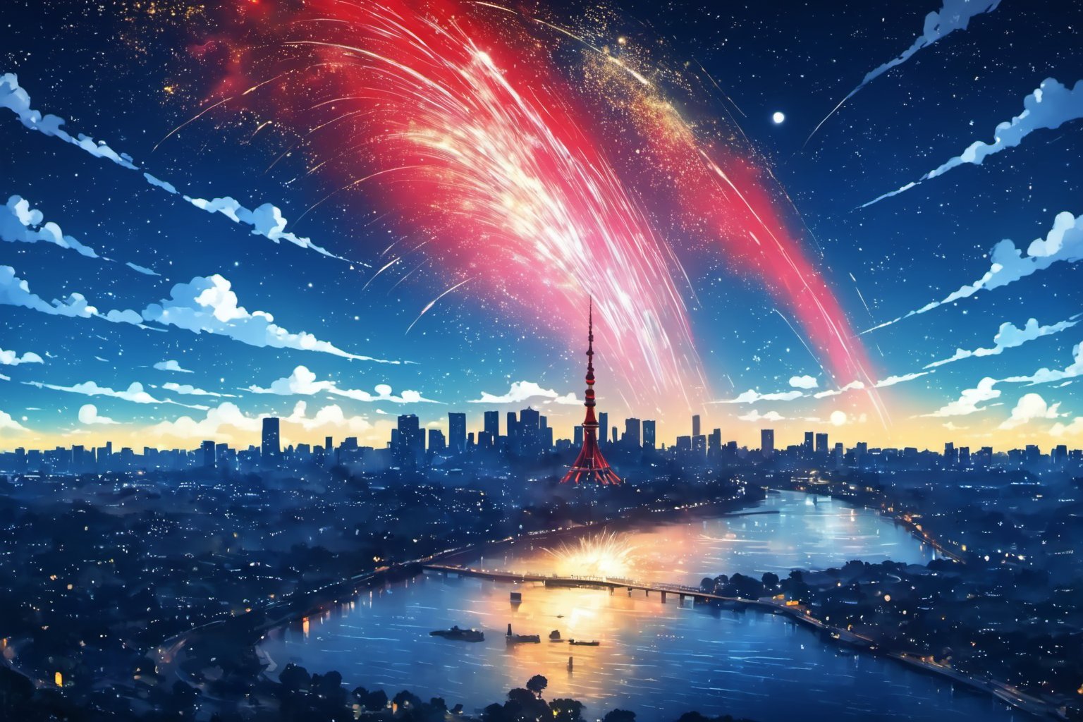 an illustration portraying a sky filled with beautiful meteorites, their radiant trails illuminating the night sky. (8k, best quality, top level: 1.1), cinematic, night, temple, Odaiba Lantern festival, Japanese Lantern festival, red Lantern, flying red Lantern, cinematic background, complex background, dynamic angle, contrast color ((La Sagrada Família)), glow, background, detailed elements below.
Artist Inspiration: Vincent van Gogh
Description: Drawing from van Gogh's expressive style, the illustration captures the meteorites as dynamic elements in the sky. Their vibrant trails dance across the canvas, adding movement and energy. The atmosphere is a blend of artistic interpretation and the fascination of cosmic phenomena. --v 5 --stylize 1000, cinematics, 4k, cinematics, best lighting, best perspective, best composition, ,no_humans,EpicSky,LODBG,lty,cloud,ink scenery