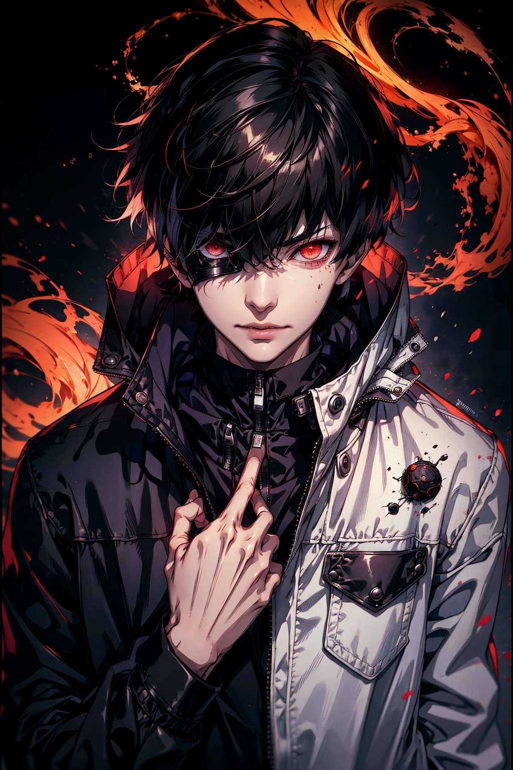 Kaneki Ken, the central character of "Tokyo Ghoul," possesses a unique and evolving appearance. Initially a shy college student, he sports short, black hair with bangs that partly obscure his right eye. Following his transformation into a half-ghoul, his hair turns strikingly white, contrasting with his remaining brown human eye. A defining feature is his left eye concealed by an eye patch, hiding its ghoul-like red iris. Kaneki's attire typically consists of practical, casual wear, including button-up shirts, jackets or hoodies, jeans, and sneakers. As the story progresses, his iconic trench coat, often white or gray, becomes synonymous with his identity, reflecting his complex journey through the dark and intricate world of ghouls.




