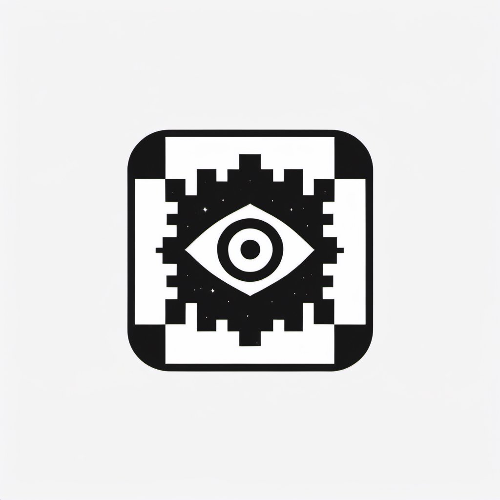 logo, eye, eye that can see the world through pixels,  pixels cube randomly flying, the name of the game "irealm", (black, white)),LogoRedAF,,logoredmaf