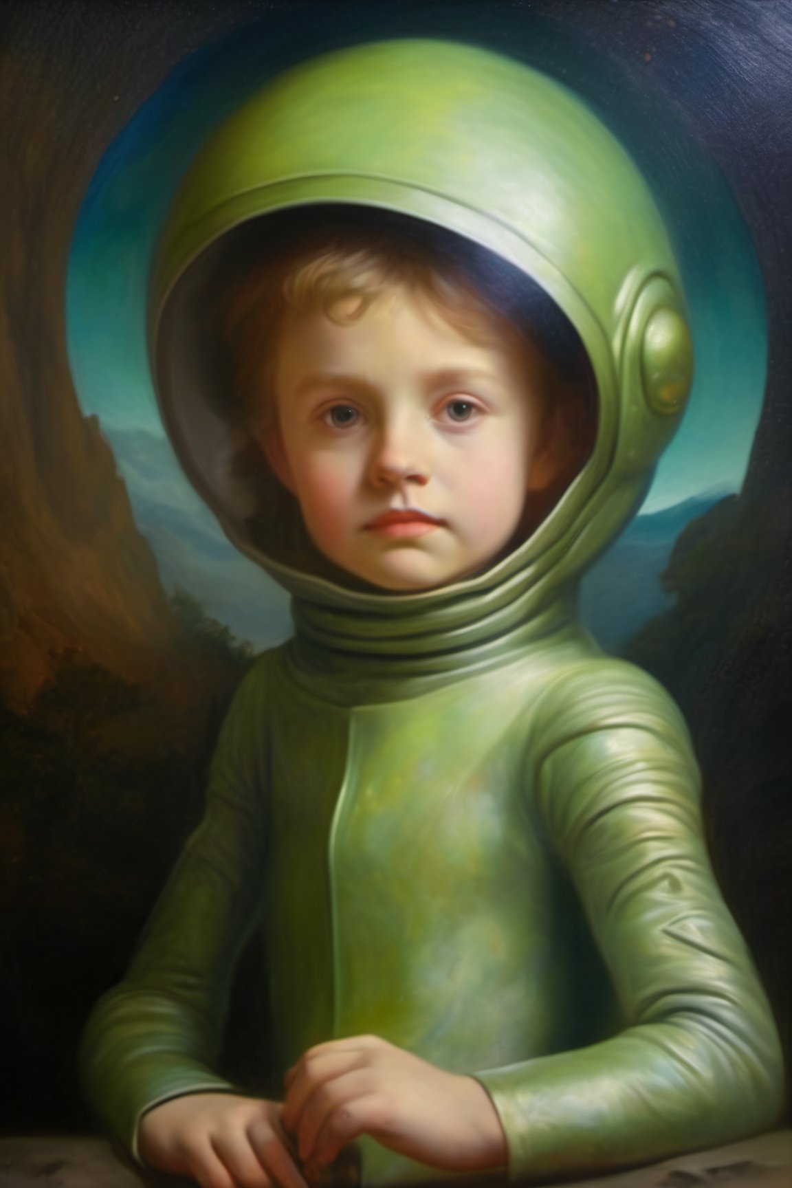 paint classical realism like Bouguereau of a aristocrat family, extraterrestrial,
Martian,
little green man,
space invader,
intelligent life form,
creature from outer space,
visitor from outer space,
ET,