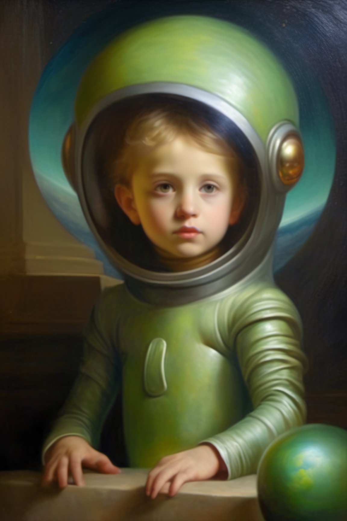 paint classical realism like Bouguereau of a aristocrat family, extraterrestrial,
Martian,
little green man,
space invader,
intelligent life form,
creature from outer space,
visitor from outer space,
ET,