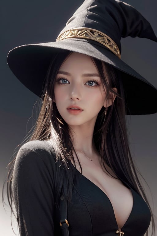 (charming lady by Tony Taka), (black witch hat), ((dynamic pose)), masterpiece, highres, absurdres,broad light, Sharp focus, natural lighting, masterpiece, 4K, best quality, masterpiece, detailed, red eyes, windy, floating hair jenny saville , edward hopper, surrealism, style of russ mills, sakimichan, wlop, loish, artgerm, darek zabrocki, jean-baptiste monge, centre image, dof, golden hour, 8k, soft lighting aesthetic, edge-to-edge print, volumetric lighting, By Sheesh, cinematic, colorful background, concept art, dramatic lighting, high detail, highly detailed, hyper realistic, intricate, intricate sharp details, octane render, smooth, studio lighting, trending on artstation, intricate artwork masterpiece, ominous, matte painting movie poster, golden ratio, trending on cgsociety, 8k, by Lee Jeffries, depth - Gs studio,1 girl,1girl