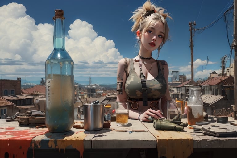 Tank girl with huge_breasts, highest quality, 8k resolution, masterpiece 