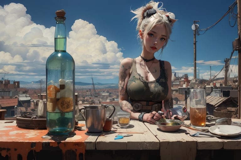 Tank girl with large_breasts, highest quality, 8k resolution, masterpiece 