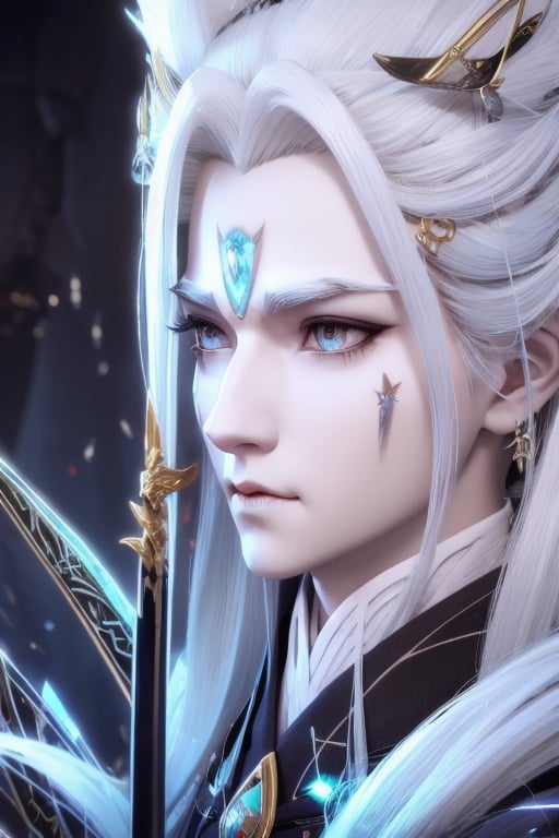 a close up of a Woman with white hair and a sword, white haired deity, with white long hair, with long white hair, artwork in the style of guweiz, white haired, guweiz, handsome guy in demon slayer art, beautiful character painting, by Yang J, white-haired, guweiz on pixiv artstation, anime character
