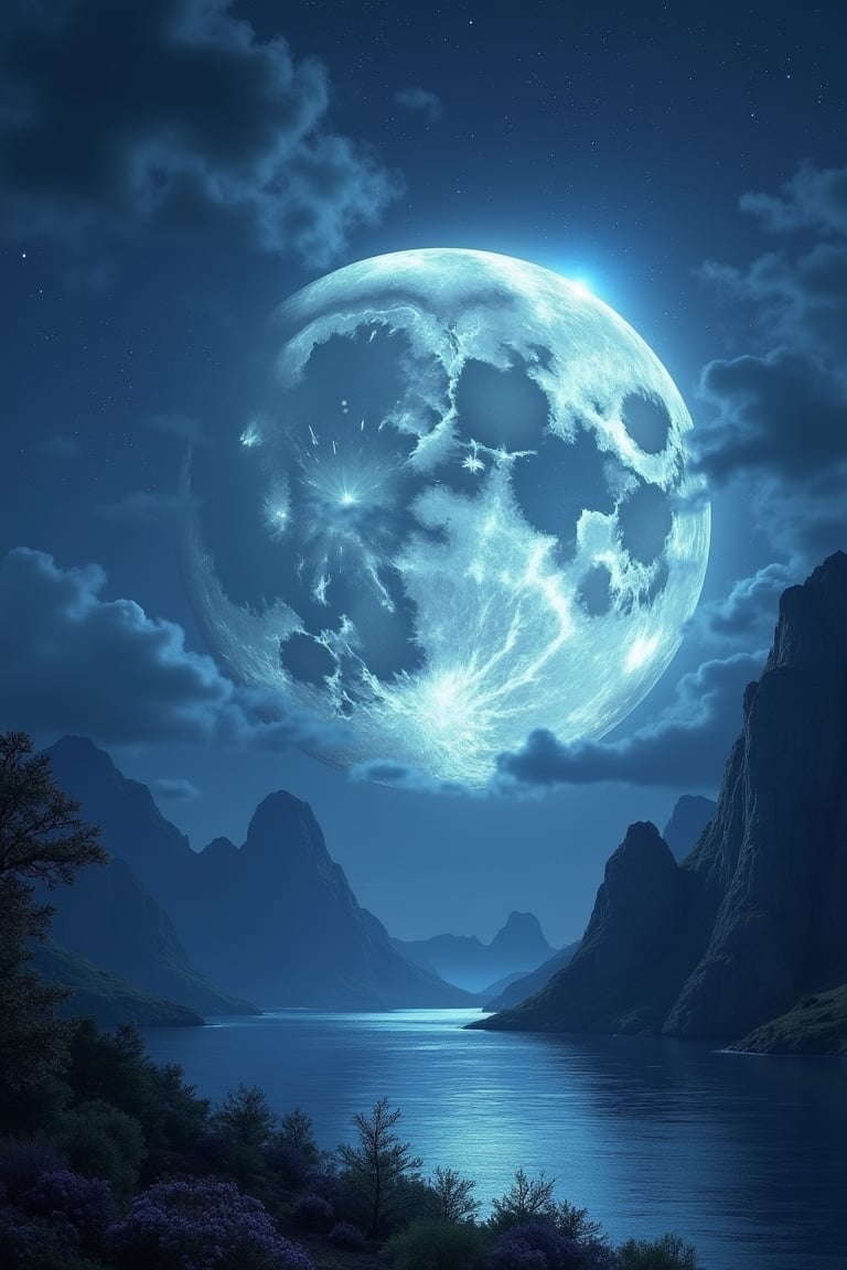 Beautiful big moon, fantasy style, night sky, fantasy