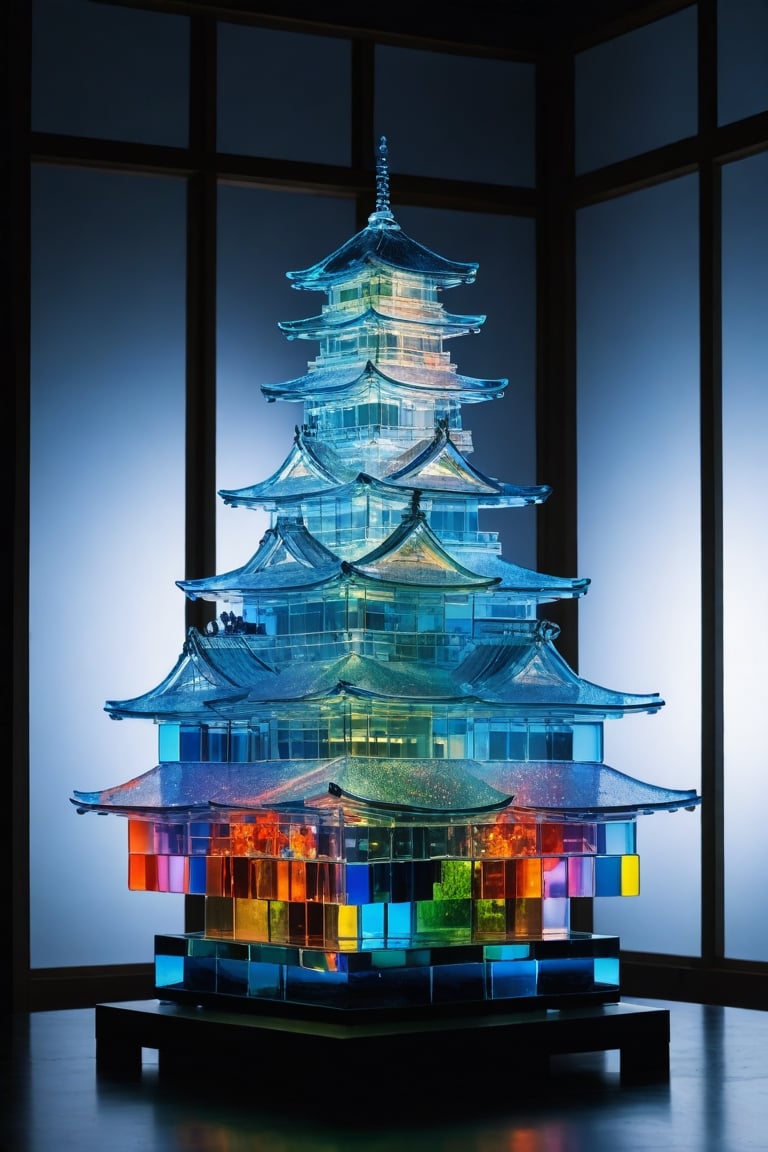 glass sculpture, Japanese castle, (studio lighting) ,<lora:659095807385103906:1.0>