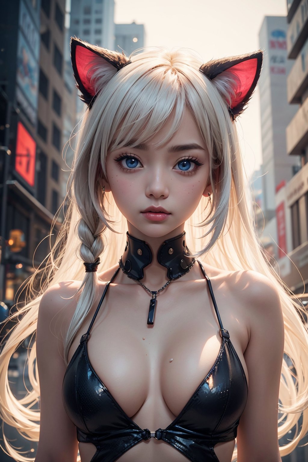 masterpiece,best_quality,cute_15_yo_girl,upper_body,splashing,abstract,psychedelic,neon,(honeycomb pattern), (creative:1.3),sy3,SMM,fantasy00d,hands_model,cyberpunk, ,asian_girl,r1ge,dreadlocked_white_hair,cat_ears,girl_possing,(small_breast),(skinny),perfect_face,ore_no_imouto_ga_konnani_kawaii_wake_ga_nai,((small breasts)), ((innocent)), (freckles:0.6), intricate details, highly detailed, sharp focus, professional, 4k, god rays, stunning blue eyes, petite, delicate, innocent, highres, detailed facial features, high detail, sharp focus, smooth, aesthetic,long_bangs