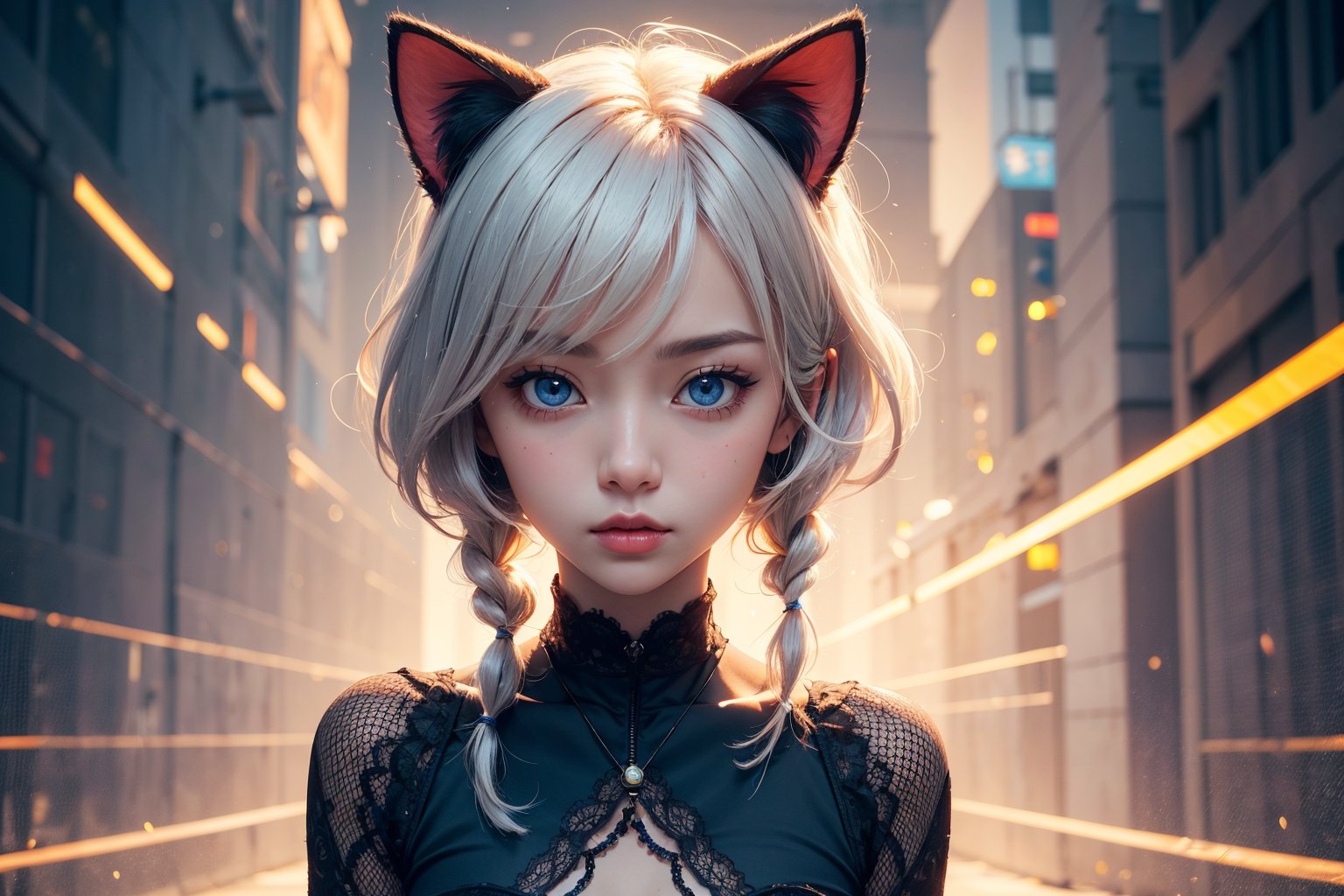 masterpiece,best_quality,cute_15_yo_girl,upper_body,splashing,abstract,psychedelic,neon,(honeycomb pattern), (creative:1.3),sy3,SMM,fantasy00d,hands_model,cyberpunk, ,asian_girl,r1ge,dreadlocked_white_hair,cat_ears,girl_possing,(small_breast),(skinny),perfect_face,ore_no_imouto_ga_konnani_kawaii_wake_ga_nai,((small breasts)), ((innocent)), (freckles:0.6), intricate details, highly detailed, sharp focus, professional, 4k, god rays, stunning blue eyes, petite, delicate, innocent, highres, detailed facial features, high detail, sharp focus, smooth, aesthetic,long_bangs