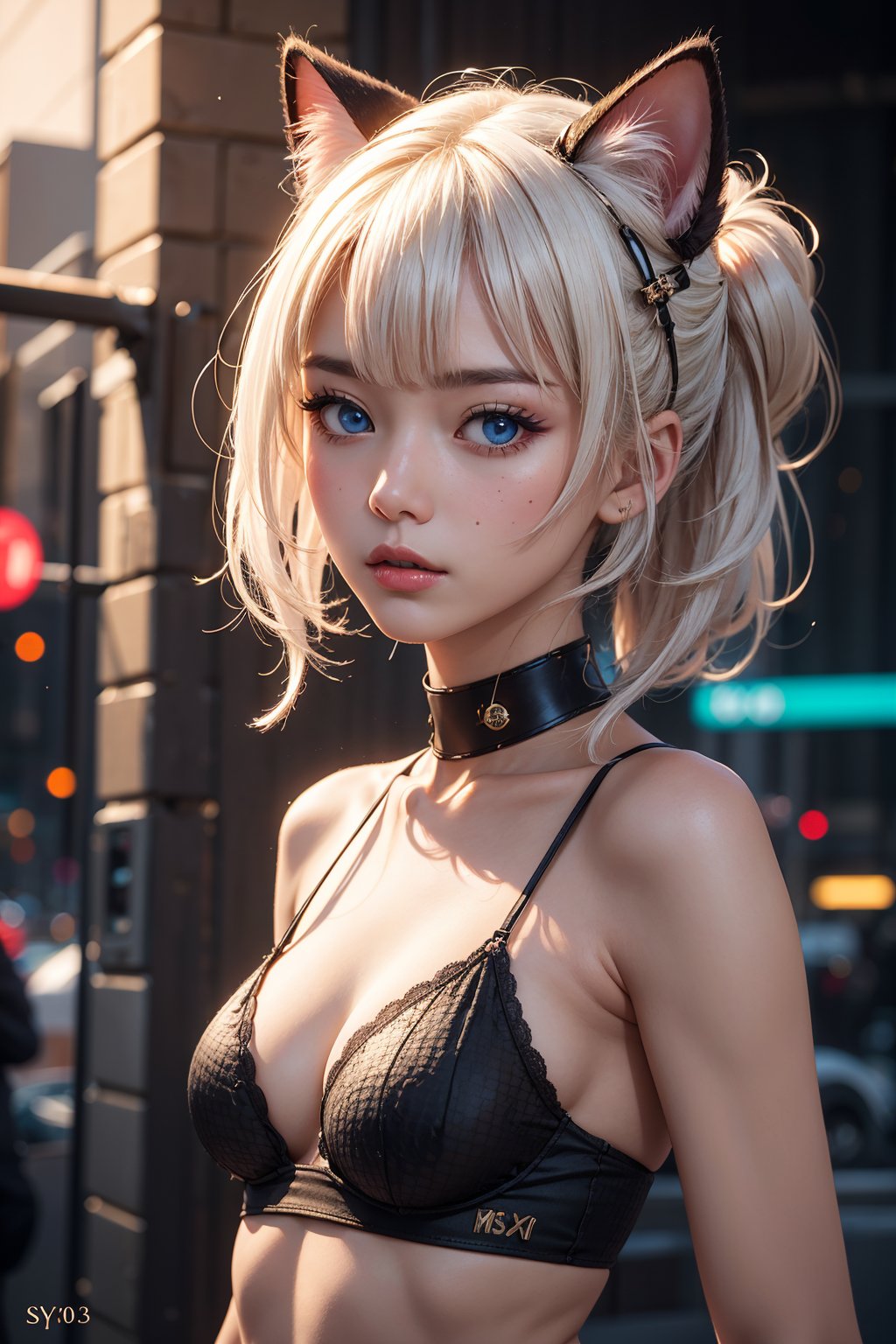 masterpiece,best_quality,cute_15_yo_girl,upper_body,splashing,abstract,psychedelic,neon,(honeycomb pattern), (creative:1.3),sy3,SMM,fantasy00d,hands_model,cyberpunk, ,asian_girl,r1ge,dreadlocked_white_hair,cat_ears,girl_possing,(small_breast),(skinny),perfect_face,ore_no_imouto_ga_konnani_kawaii_wake_ga_nai,((small breasts)), ((innocent)), (freckles:0.6), intricate details, highly detailed, sharp focus, professional, 4k, god rays, stunning blue eyes, petite, delicate, innocent, highres, detailed facial features, high detail, sharp focus, smooth, aesthetic,long_bangs