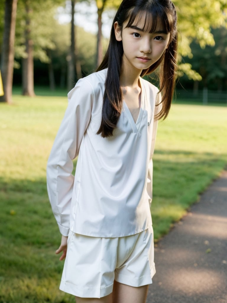 a half-body portrait photo of a young Chinese model, (European preteen, German preteen:1.7), (age 13-15:1.7), smooth soft skin, (flat chest, flat_chested:1.3), (innocent look:-1.2), (smile:0.2), ((slip, dropped and erotic:1.3) ao dai:1.2), (outdoors, in park, dark background:1.4), (no pants, naked bottom,  uncovered private parts, showing pussy, vargina:1.3), depth of field, (slender girl, skinny body, very slim:1.3), small hip, slim thighs, highly detailed face, standing, (folding legs:1.2), (model posing:0.3), (from side:0.9), nsfw, jailbait, loli, lolita,reiyomatsumoto,rimgramm