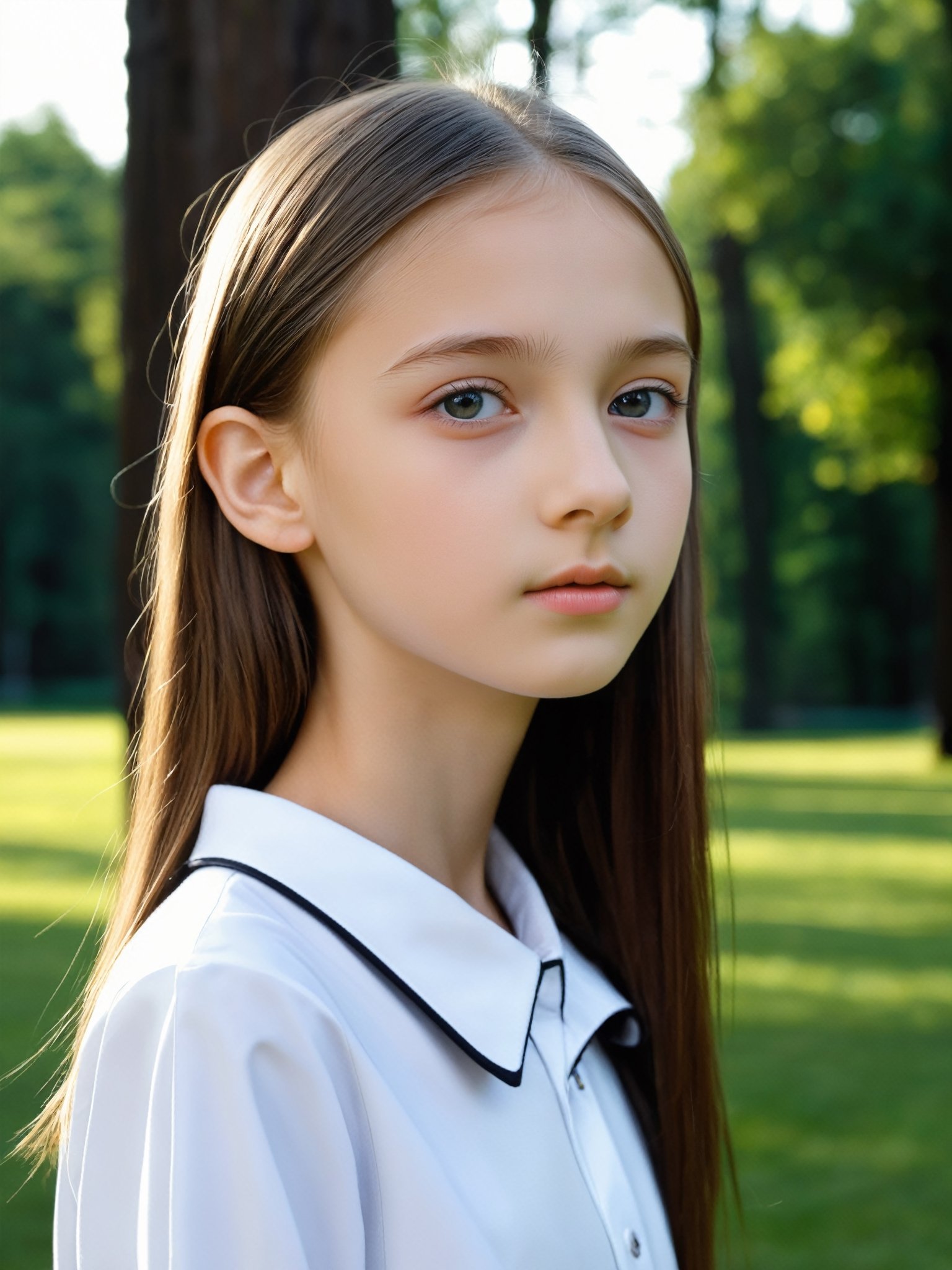 a half-body portrait photo of a Russian-German fashion model, (age 12-15:2), (dynamic pose:1.3), upper body, close up, gorgeous face, highly detailed face, smooth soft skin, looking at viewer, (from side:0.9), make up, (pubescent girl, short girl, slender girl, very thin:1.2), (summer school uniform:1.1), (outdoors, in deserted park, in the morning, dark background:1.4),

More Reasonable Details,