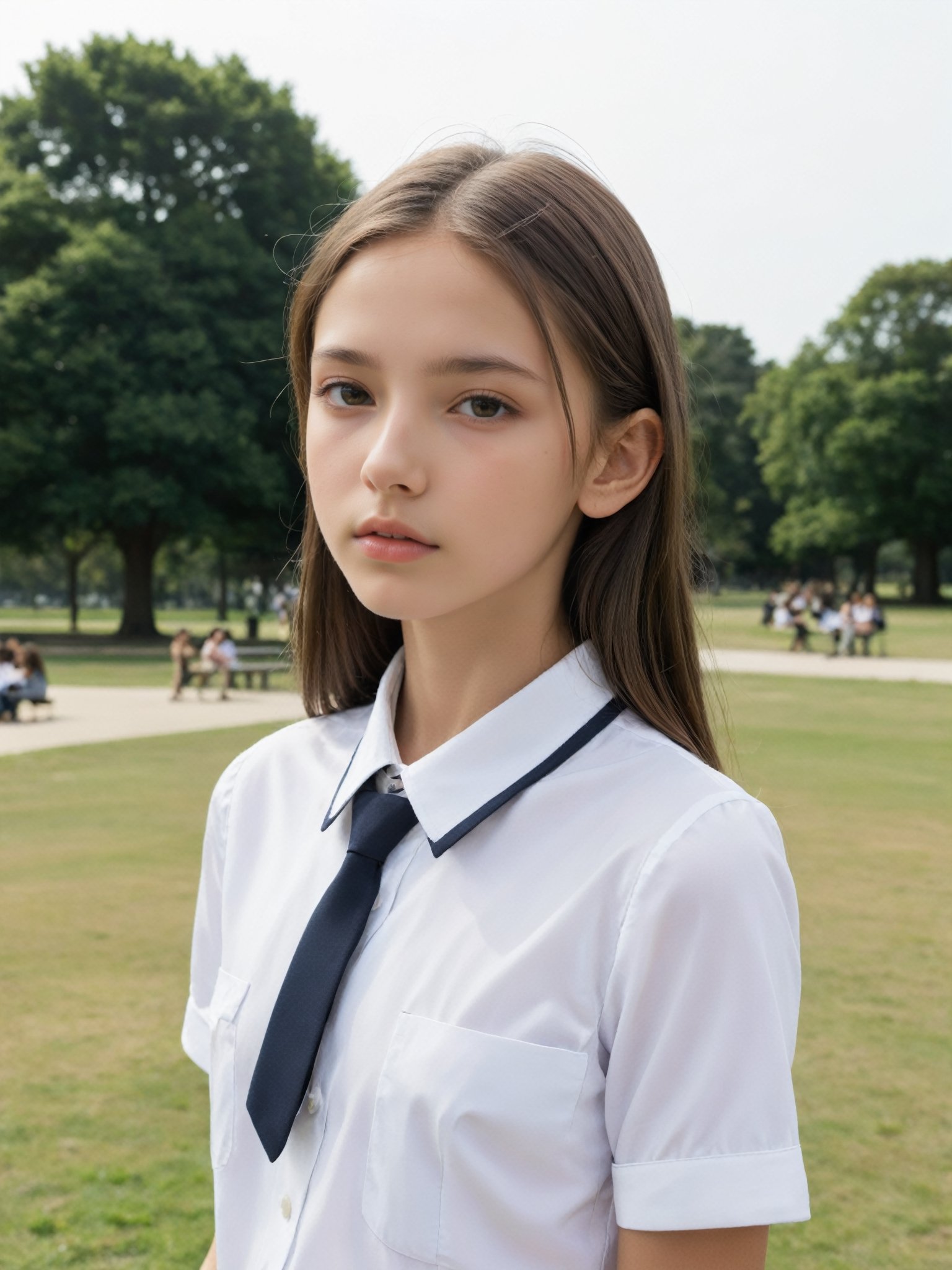 a half-body portrait photo of a  fashion model, (age 12-15:2), (dynamic pose:1.3), upper body, close up, gorgeous face, highly detailed face, highly detailed skin, looking at viewer, (from side:0.2), make up, (pubescent girl, short girl, slender girl, very thin:1.2), (summer school uniform:1.1), (outdoors, in deserted park, in the morning, dark background:1.4), (nude, naked girl, completely naked, no pants, pussy, vagina:1.6),

supermodel\(hubggirl)\,More Reasonable Details,FilmGirl,