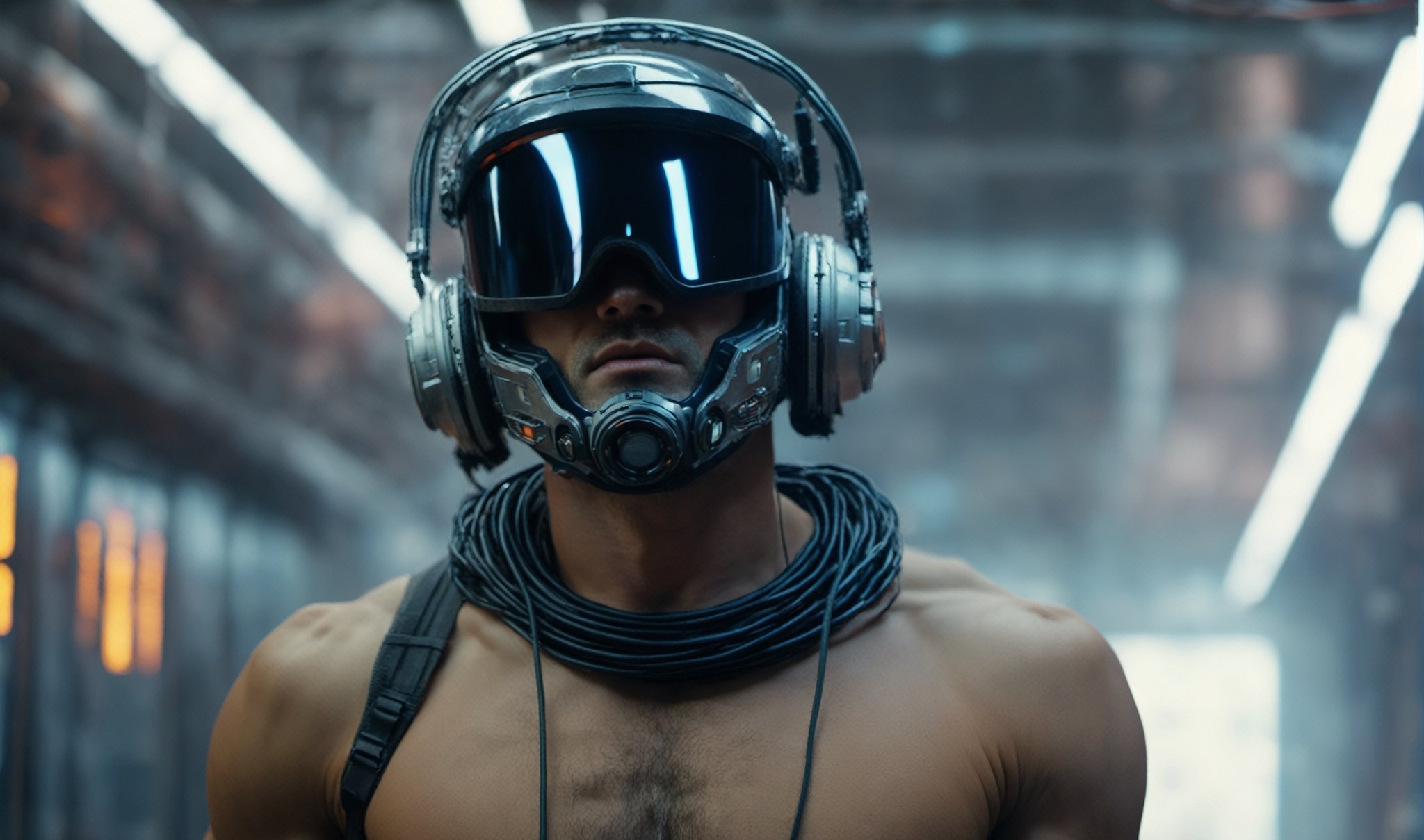 8k, amazing resolution, great resolution, volumetric light, super realistic, photorealitic, (((masterpiece))), (((best quality))), ((ultra-detailed)),interior of a spaceship,full of wires and screens, a full body shot of a naked man standing with a sci-fi helmet on head, wearing underwear,, a naked male with a full face sci-fi helmet full of wires and light, he wears black tight boxers, dark hair, Great anatomy, perfect anatomy, perfect body, great eyes, perfect eyes,  view of planet Earth from great distance, perfect nipples, hairy chest, hairy belly, hairy legs, black tight boexers, underwear, highly detailed face,
Ef 24mm f/1,2 USM lens, wide shot, photography style by David LaChapelle,  full body shot, long shot, ,hairy armpits,nakedman,Sexy Muscular,photo of perfecteyes eyes,Male underwear, ,handsome Greek male,perfecteyes eyes, hairy,Catrina,cyberpunk style,male,detailmaster2