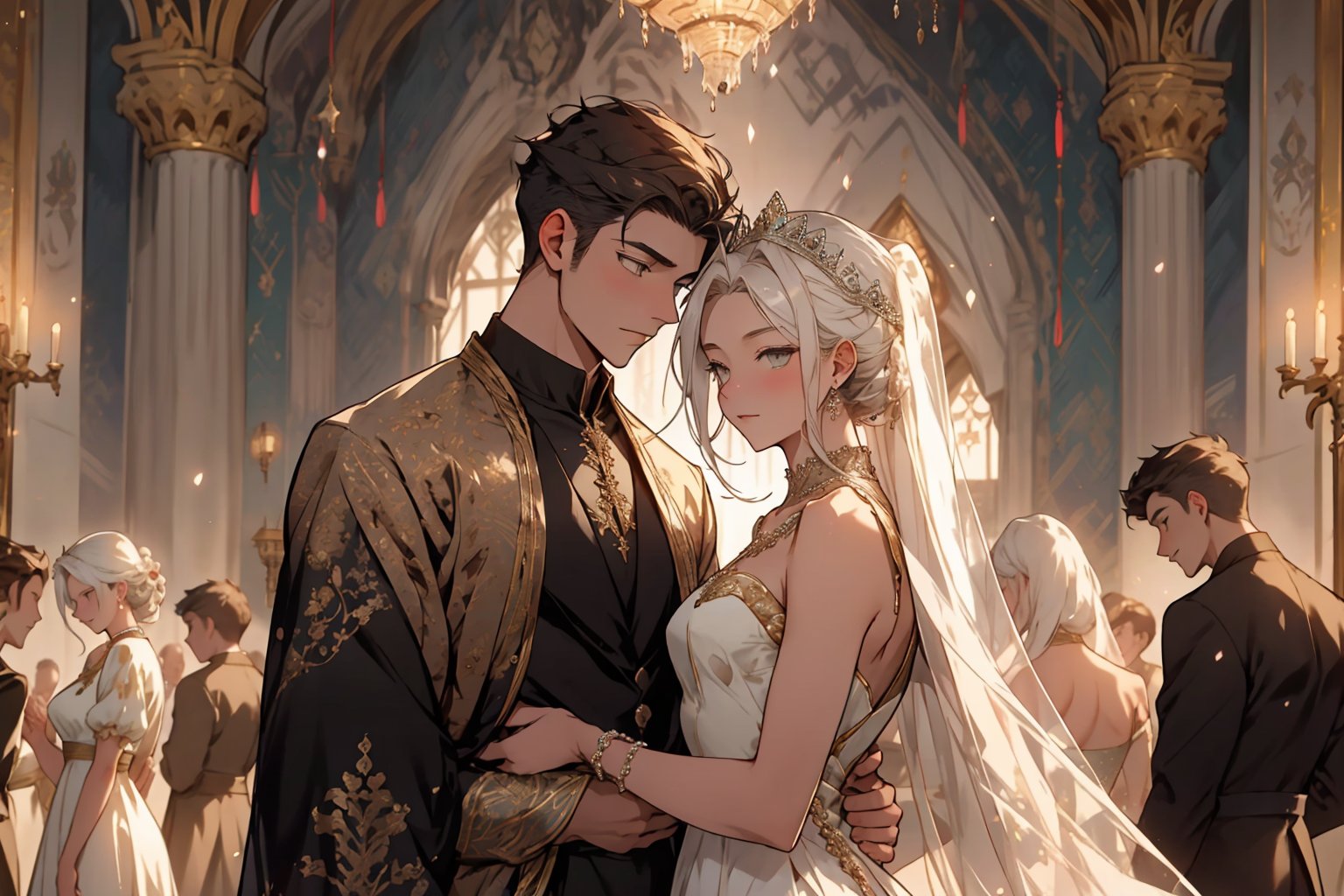 man:
I stand idly 
looking towards you
the day the two of us
met our eyes
at the royal banquet
wearing dazzling dresses
standing from a distance
among so many people
I found you
my love
we look into others
felt as fate
as we know before
