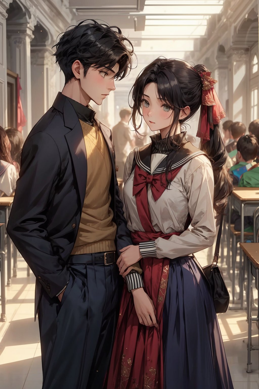 boy and a girl, 2_ characters, school romance, south asian, standing far, looking away from each other , pov_wish you were mine