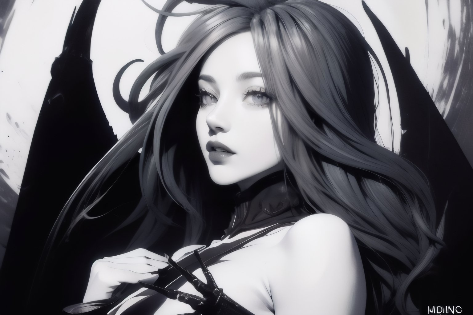 anime girl samurai, cyberpunk, gothic,High detailed ,slan_aiwaifu,monochrome