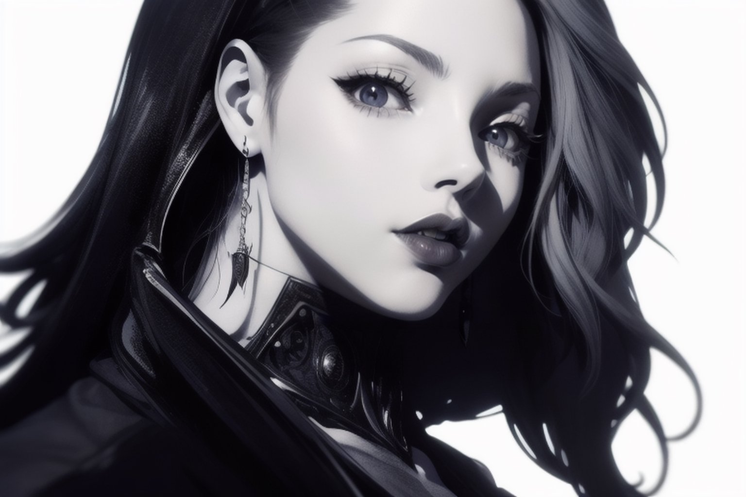 anime girl samurai, cyberpunk, gothic,High detailed ,slan_aiwaifu,monochrome