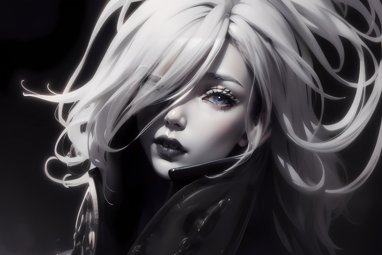 anime girl samurai, cyberpunk, gothic,High detailed ,slan_aiwaifu,monochrome