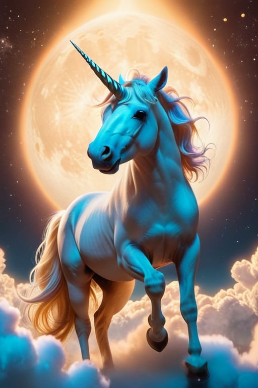 impressive unicorn floating on clouds in outer space, super detailed horn, beautiful ears, very detailed and beautiful hair, impressive and vivid bright jet eyes, white skin tone fading to beige, perfect and beautiful paws, ivory horn, impressive and perfect animal anatomy,noble, elegant, majestic, romantic, detailed background with stars, galloping and releasing flashes and trails of multicolored rays of light from their hooves, hyper-realistic style, highly detailed intrinsic and fine details, masterpiece, reality pushed to the extreme, realistic colors with soft tones,,extremely high-resolution details, photographic, realism pushed to extreme, fine texture, incredibly lifelike,8k,full body,light effects perfect,trend on artstation,cinematic,dramatic,artwork in the style of Sabbas Apterus, Casey Weldon, Casey Weldon, Alberto Seveso:1.5