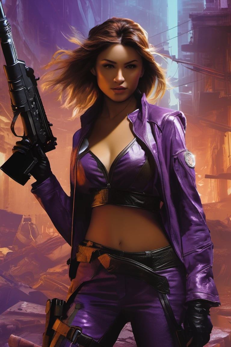 there is a special violet edition poster of a "A seductive assassin with a knack for eliminating high-value targets""Shadow Siren --q 99" centred looking at viewer, game poster, official poster artwork, game promotional poster, official poster, full poster, military art, promotional poster art, beautiful cinematic poster, official print, videogames poster, craig mullins greg rutkowski, ( apocalyptic ) 8 k, craig mullins style, cinematic poster, apocalyptic 8k, apocalyptic 8k, 