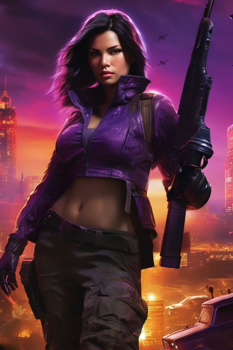 there is a special violet edition poster of a "A seductive assassin with a knack for eliminating high-value targets""Shadow Siren --q 99" centred looking at viewer, game poster, official poster artwork, game promotional poster, official poster, full poster, military art, promotional poster art, beautiful cinematic poster, official print, videogames poster, craig mullins greg rutkowski, ( apocalyptic ) 8 k, craig mullins style, cinematic poster, apocalyptic 8k, apocalyptic 8k, 