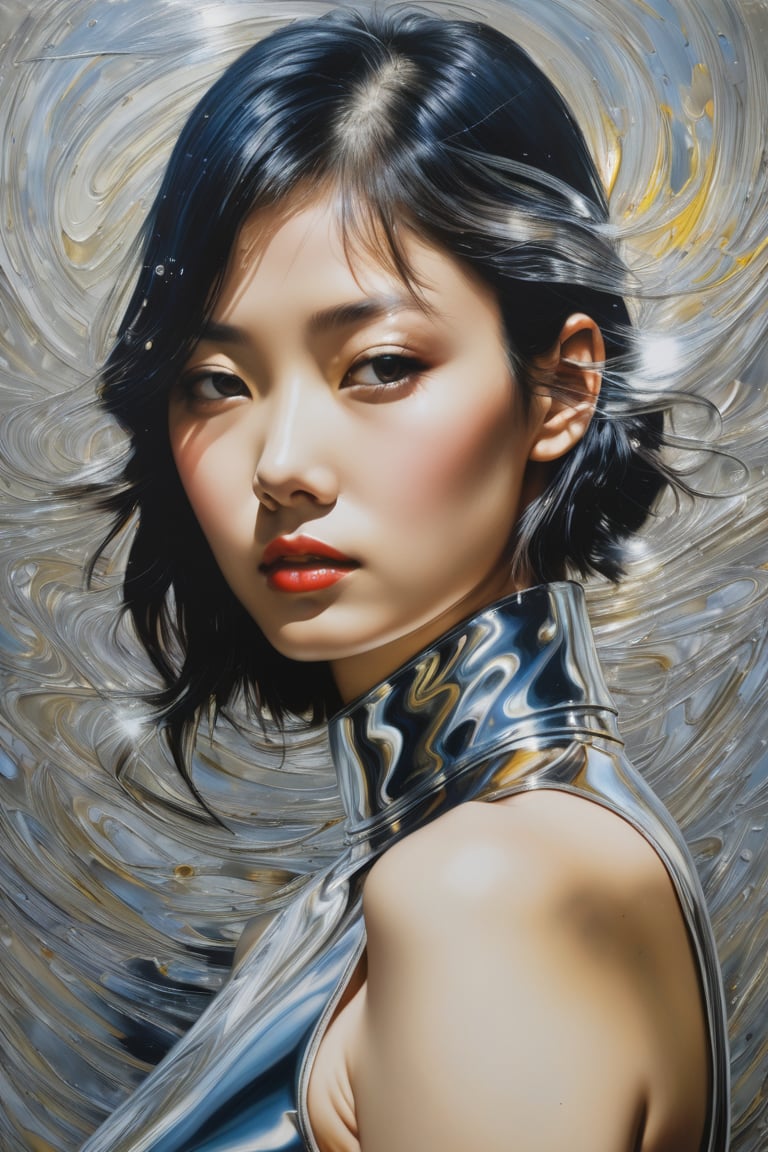 neo-expressionist oil paint, centred, posing portrait by hajime sorayama —h 350 