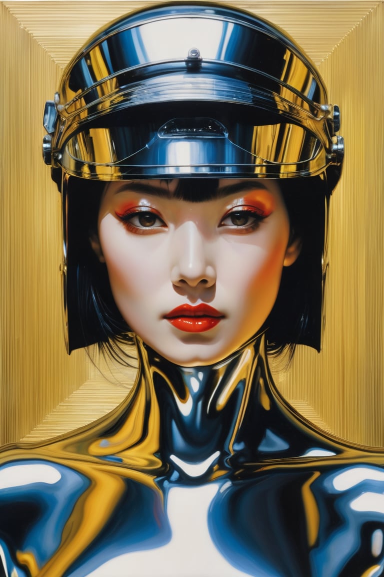 neo-expressionist oil paint, centred, posing portrait by hajime sorayama —h 350 