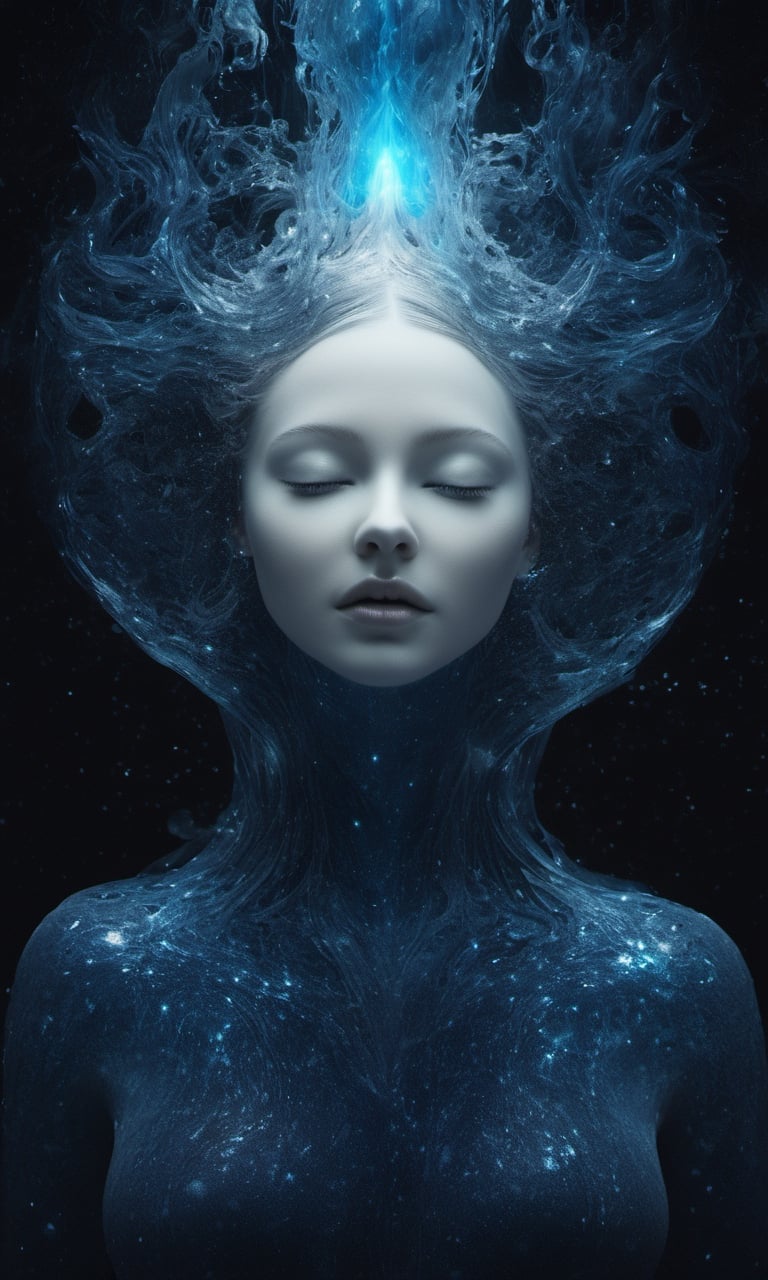 there is a special edition 4k poster headlining,  Morphling is a shapeshifter with a unique twist, able to change not only her appearance but also the properties of her body. Her 3D model reveals her fluid transformations, shifting from a solid figure to a liquid or gaseous state. The background captures a cosmic setting, where Morphling alters her form to mimic celestial bodies, showcasing her control over matter and energy.,"A symphony of haunting beauty, unveiling the essence of lithium in shadowy motifs, harmonizing the ethereal and the enigmatic in an awe-inspiring crescendo." in 4D rendering style (3DMM_V12) with the mdjrny-v4 style, depicting a mystifying and dark atmosphere with a touch of --chaos 90."