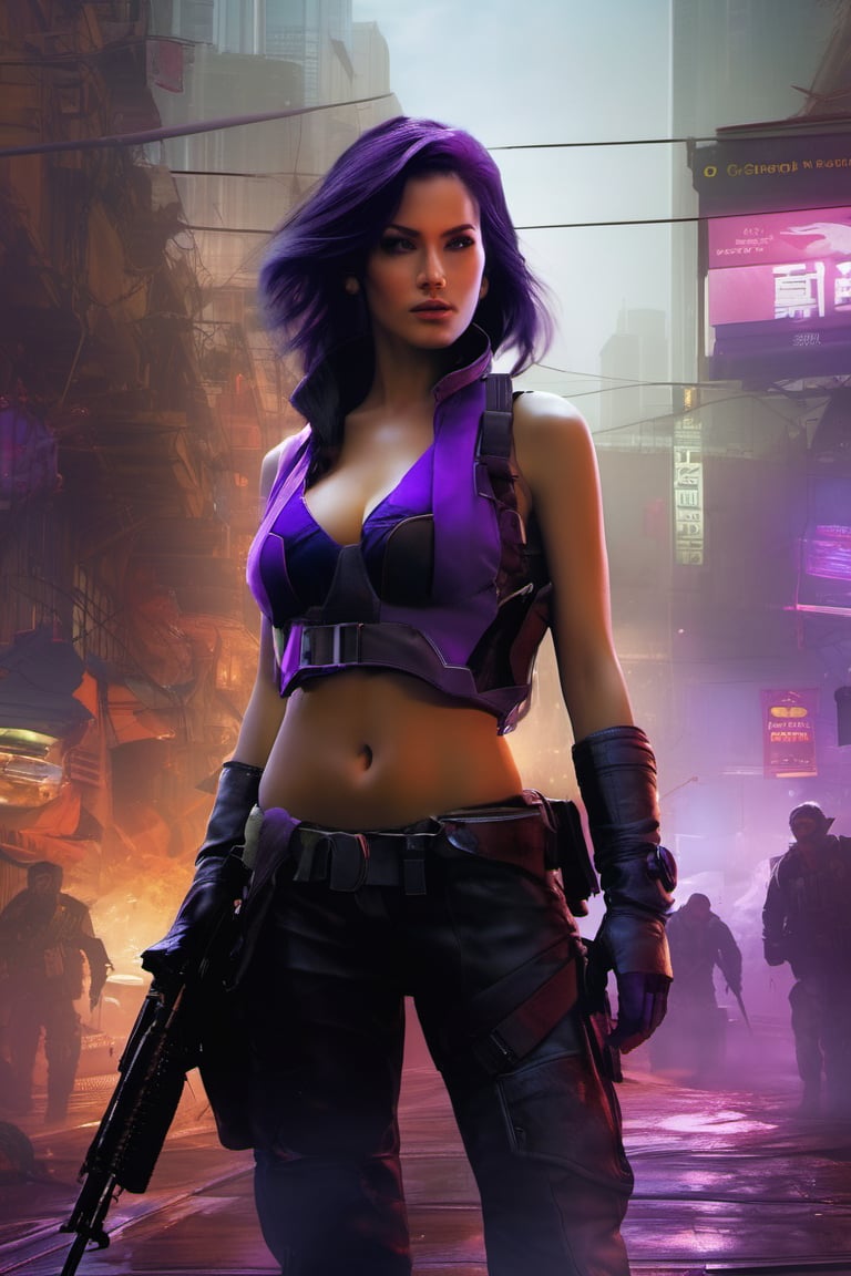 there is a special violet edition poster of a "A seductive assassin with a knack for eliminating high-value targets""Shadow Siren --q 99" centred looking at viewer, game poster, official poster artwork, game promotional poster, official poster, full poster, military art, promotional poster art, beautiful cinematic poster, official print, videogames poster, craig mullins greg rutkowski, ( apocalyptic ) 8 k, craig mullins style, cinematic poster, apocalyptic 8k, apocalyptic 8k, 