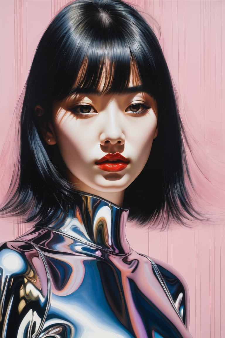 neo-expressionist oil paint, centred, posing portrait by hajime sorayama —h 350 