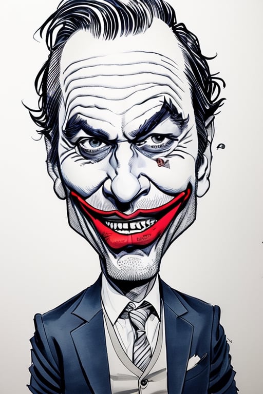 joker, caricature, ink drawing, masterpiece, by wes anderson