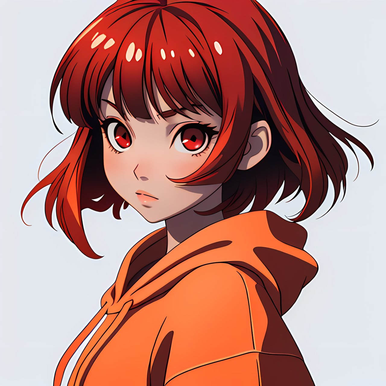 cowberry red Short Hair  cowberry red Eye  orange Hoodie,chii