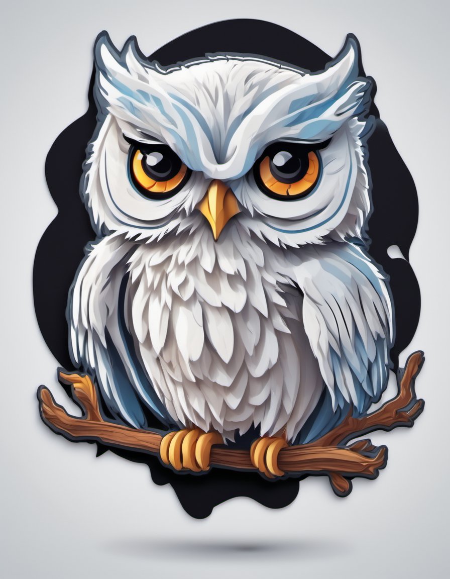 Leonardo Style, sticker,3d,cartoon,white background,vector, owl