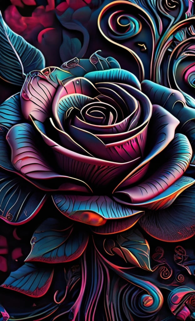 An image featuring a captivating patten that immediately draws the viewer's attention. The patterns, with their intricate details and repetitive motifs, create a visually stimulating experience. The environment depicted in the scene is reminiscent of an otherworldly realm, where the patterns seem to come to life. The chosen image style for this concept is a rose-inspired painting, with its vibrant colors and rich textures.