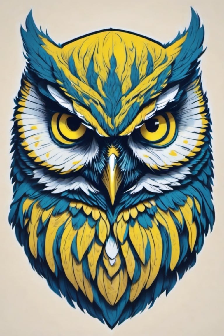 Leonardo Style, illustration, no humans, looking at viewer, yellow eyes, solo, portrait,vector art, owl,oni style