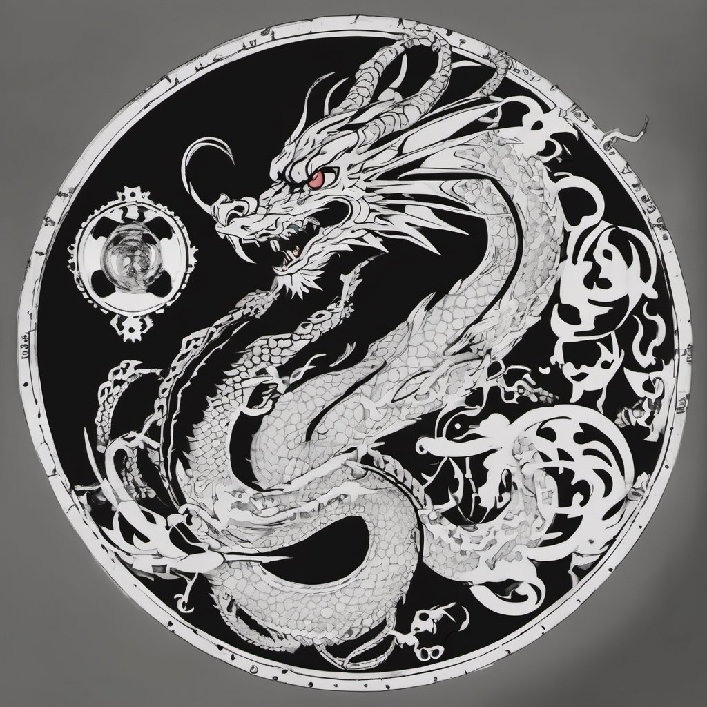 a black and white picture of a circular design, a dragon tattoo by Eiichiro Oda, featured on pixiv, mingei, lovecraftian, booru, logo