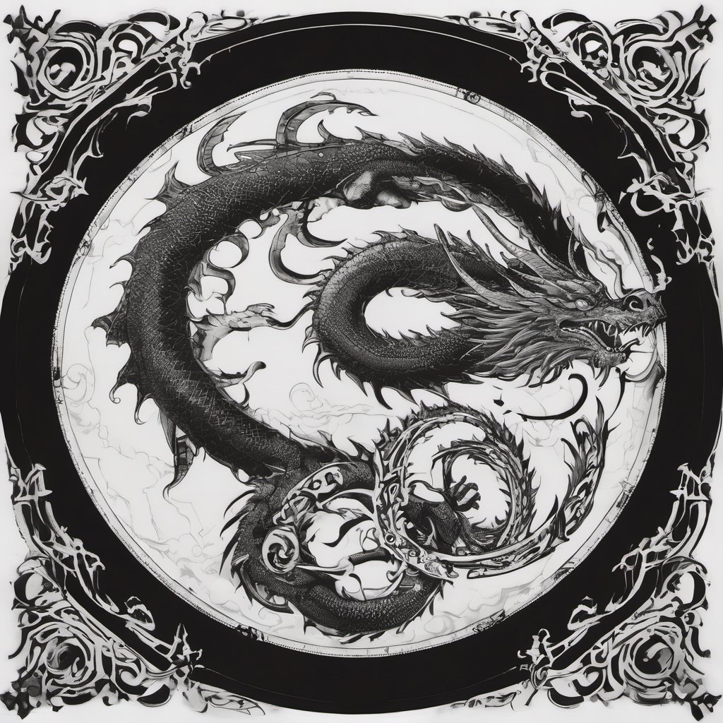 a black and white picture of a circular design, a dragon tattoo by Eiichiro Oda, featured on pixiv, mingei, lovecraftian, booru, logo