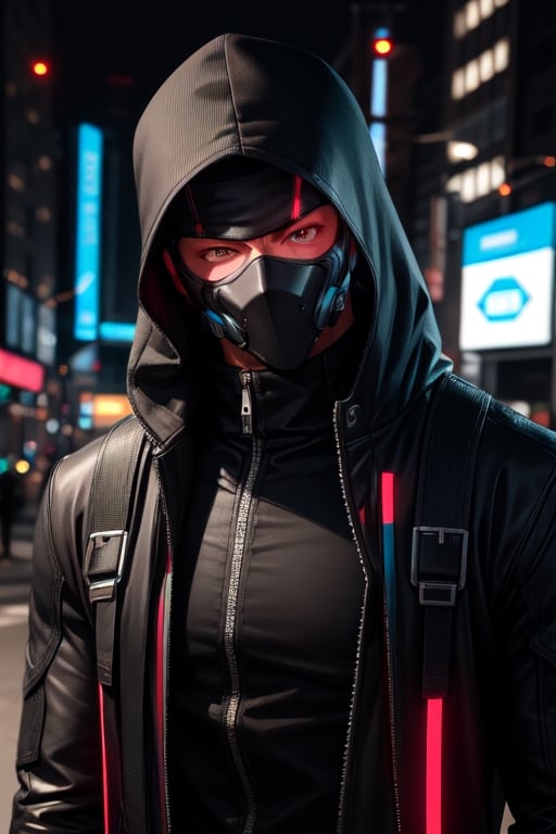 awesome looking cyberpunk red male ninja 8-bit neon. ultra realistic, highly detailed, 4k