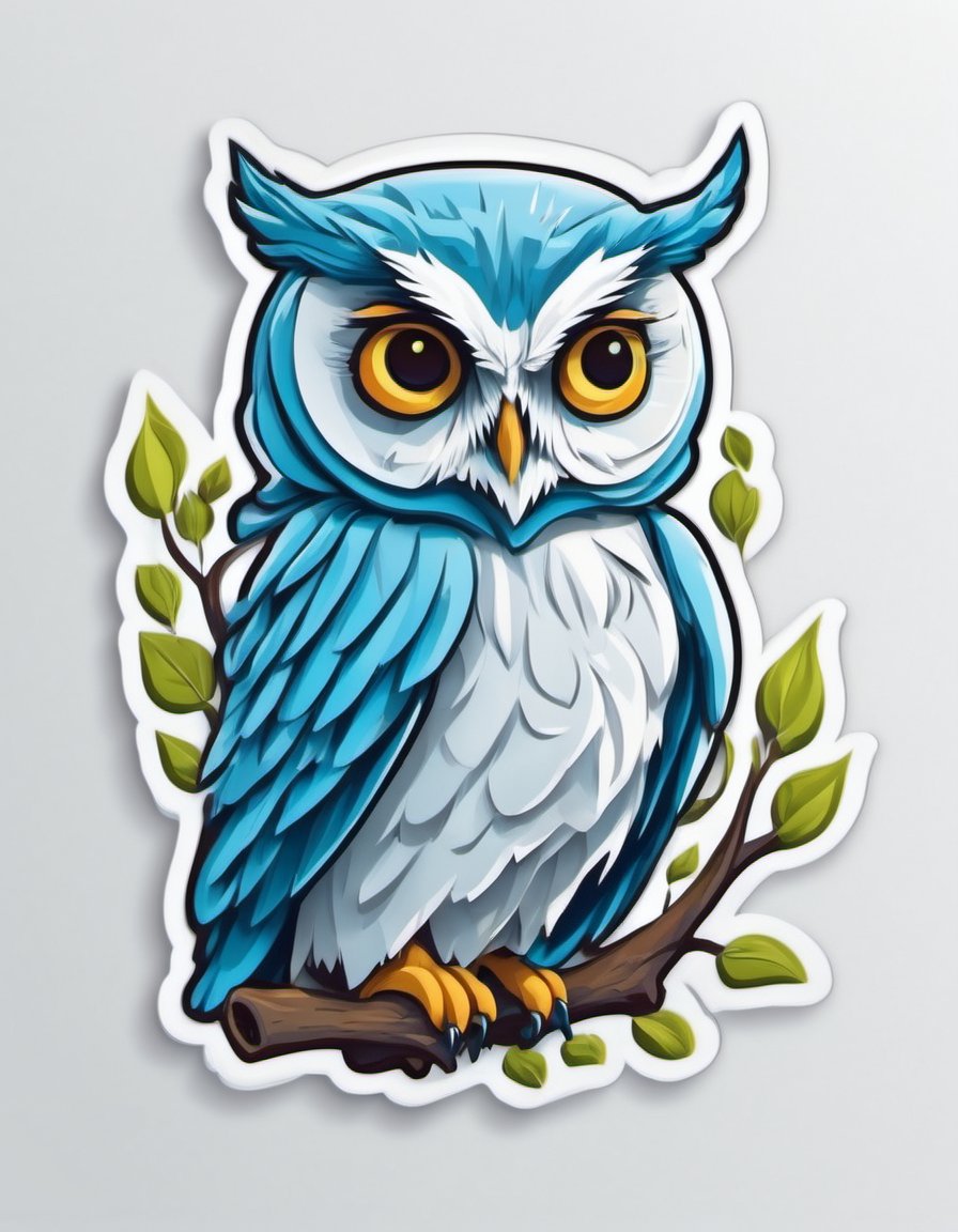 Leonardo Style, sticker,3d,cartoon,white background,vector, owl