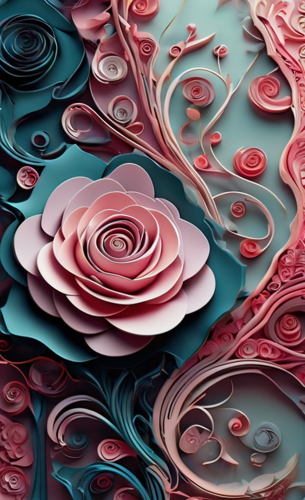  A visually captivating image showcasing a patten. The intricate designs and bold colors come together to form a mesmerizing visual composition. The environment portrayed in the scene is an abstract, dream-like setting where the patterns intertwine and evolve. The image style chosen for this concept is reminiscent of a rose-inspired illustration, with its graceful lines and soft hues.