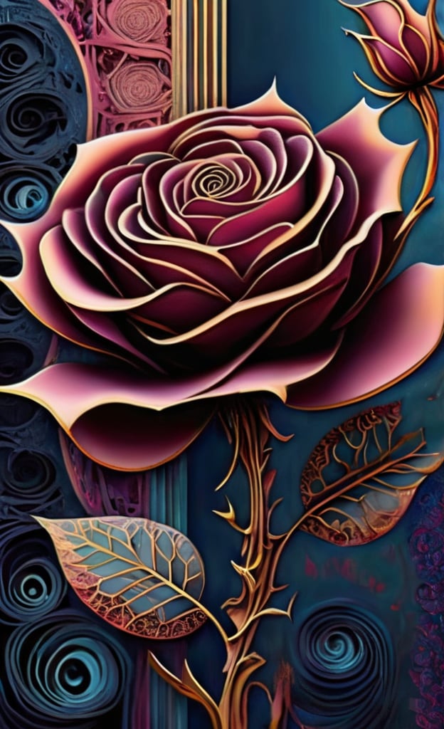 An image featuring a captivating patten that immediately draws the viewer's attention. The patterns, with their intricate details and repetitive motifs, create a visually stimulating experience. The environment depicted in the scene is reminiscent of an otherworldly realm, where the patterns seem to come to life. The chosen image style for this concept is a rose-inspired painting, with its vibrant colors and rich textures.