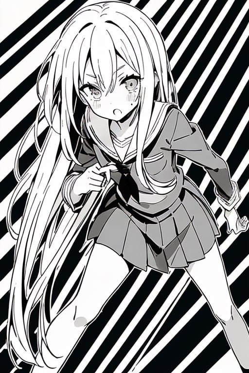 (black and white line art:1.57),1girl, Solo, School_uniform, 