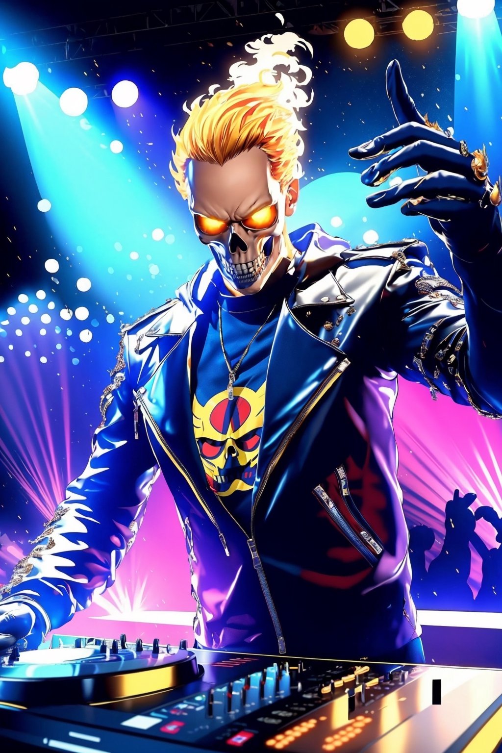 (masterpiece),  one DJ, mixing in the disco, party, rave, smoke, extra power, very nice hand,ghostrider