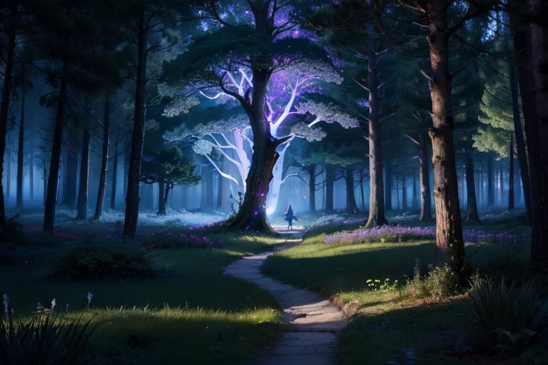 **Prompt 1: Enchanted Forest**
*Generate an image of an enchanted forest where majestic trees whisper stories to each other, lush plants entwine, and stars dance in the night sky. The atmosphere is magical, with vibrant colors and a hint of mystery in the Dream Forest.*