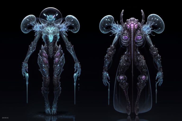 "Species 3 is characterized by a gelatinous exoskeleton that can change transparency for camouflage. They possess bioluminescent patterns on their bodies, serving both communication and attraction purposes. Adapted to extreme temperatures, this species relies on internal bioreactors to generate energy, consuming mineral-rich substances for sustenance."