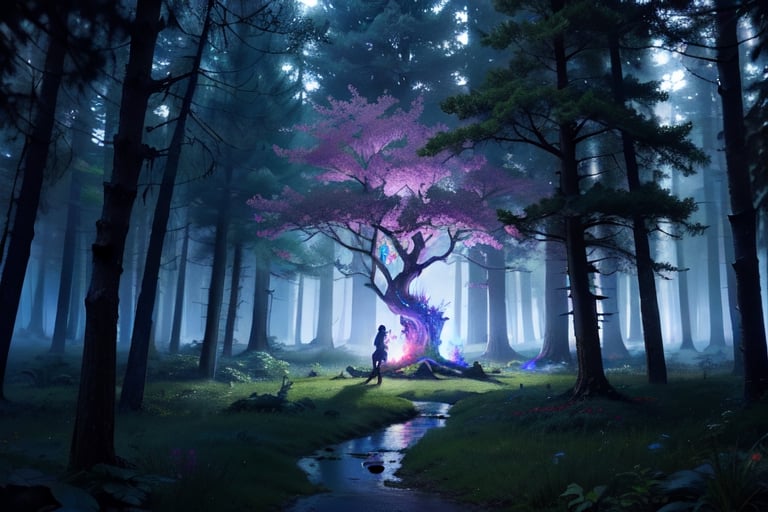 **Prompt 1: Enchanted Forest**
*Generate an image of an enchanted forest where majestic trees whisper stories to each other, lush plants entwine, and stars dance in the night sky. The atmosphere is magical, with vibrant colors and a hint of mystery in the Dream Forest.*