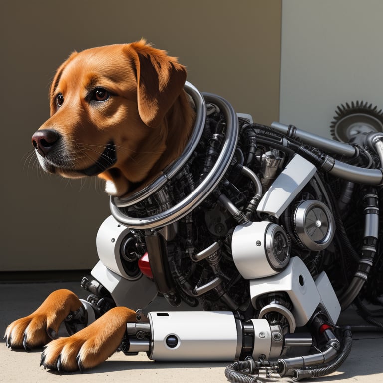 Bio mechanical,Cyborg,robot,dog, Leonardo style, animal style