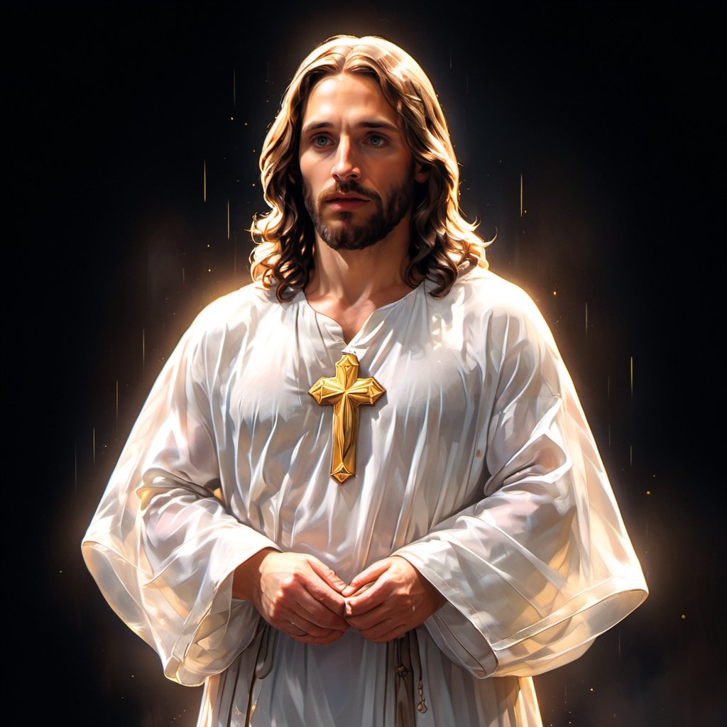 jesus christ wearing tunic, ((masterpiece)), ((best quality)), photo, raw, 8k, high detailed, ultra-detailed, Trending on Artstation, Artgerm.